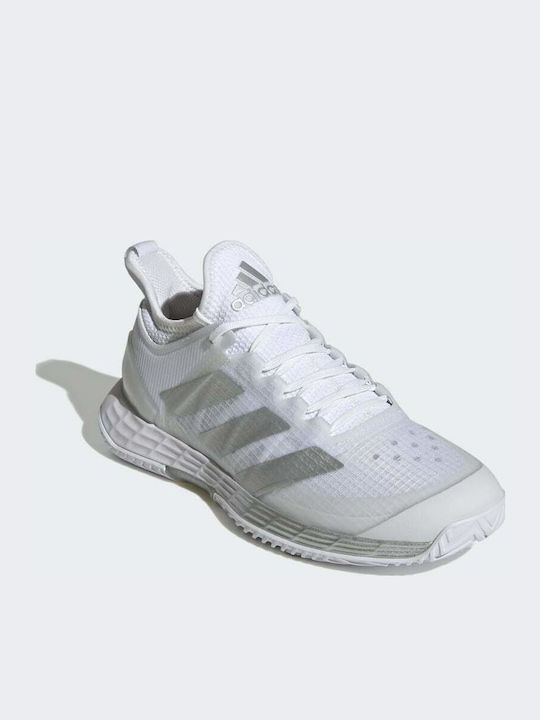 adidas Adizero Ubersonic 4 Women's Tennis Shoes for All Courts Cloud White / Silver Metallic / Grey Two adidas Adizero Ubersonic 4 Women's Tennis Shoes for All Courts Cloud White / Silver Metallic / Grey Two