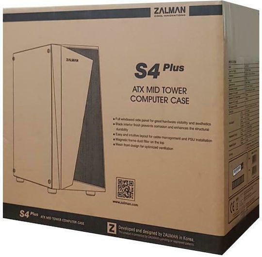 Zalman S4 Plus Gaming Midi Tower Κουτί Υπολογιστή με Πλαϊνό Παράθυρο Μαύρο
