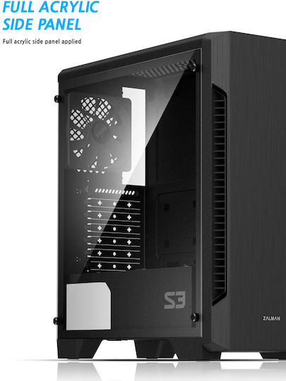 Zalman S3 Gaming Midi Tower Κουτί Υπολογιστή με Πλαϊνό Παράθυρο Μαύρο