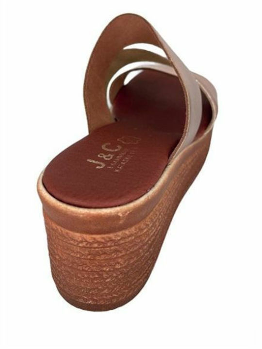 Women's Leather Platform Wedge Sandals Gold