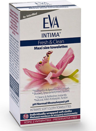 InterMed Eva Intima Fresh & Clean Maxi Size Intimate Area Cleansing Pads with Chamomile & Aloe 12pcs