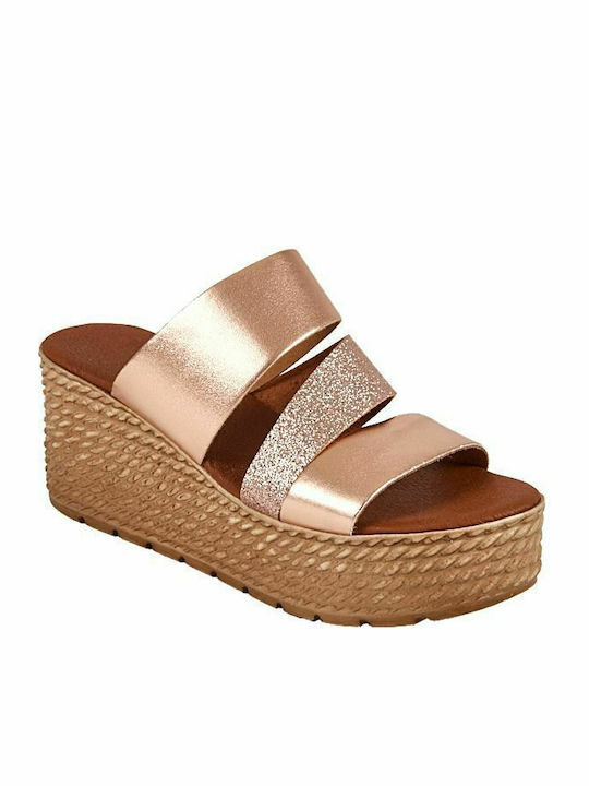 Elenross Women's Leather Platform Wedge Sandals Gold