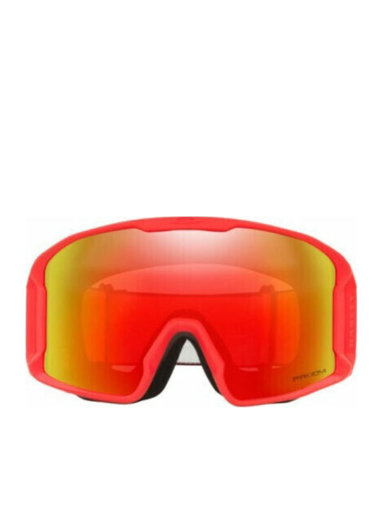 Oakley Line Miner Μάσκα Σκι & Snowboard Ενηλίκων Κόκκινη με Φακό Καθρέπτη σε Πορτοκαλί Χρώμα