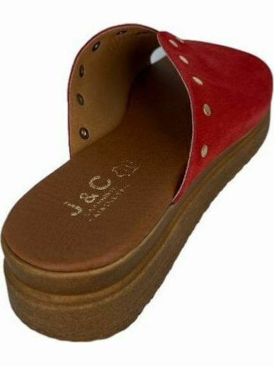 Leder Flache Sandalen für Damen in Rot Farbe