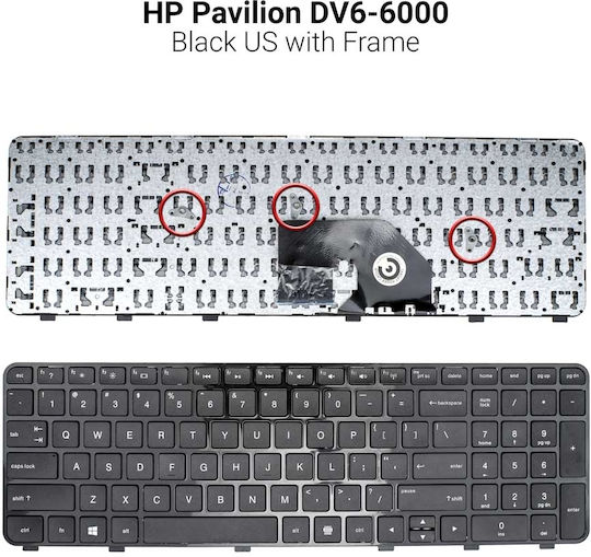 HP Πληκτρολόγιο Laptop για DV6-6000 με Πλαίσιο και Διάταξη Αγγλικά (UK) σε Μαύρο χρώμα DV6-6000