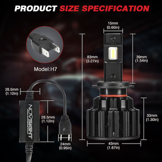 NovSight Lamps Car & Motorcycle H7 LED 6000K Cold White 11-30V 100W 2pcs