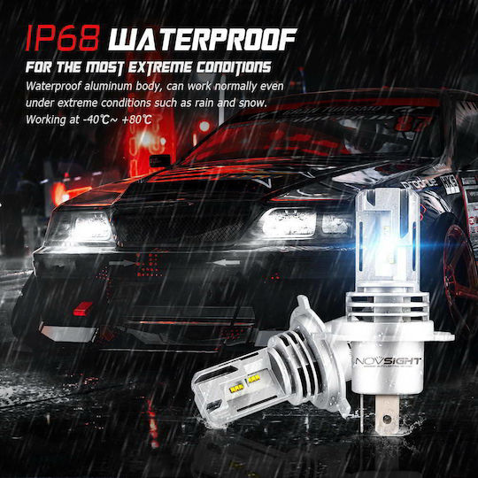 NovSight Λάμπες Αυτοκινήτου N30S H4 LED 6000K Ψυχρό Λευκό 12-24V 55W 2τμχ