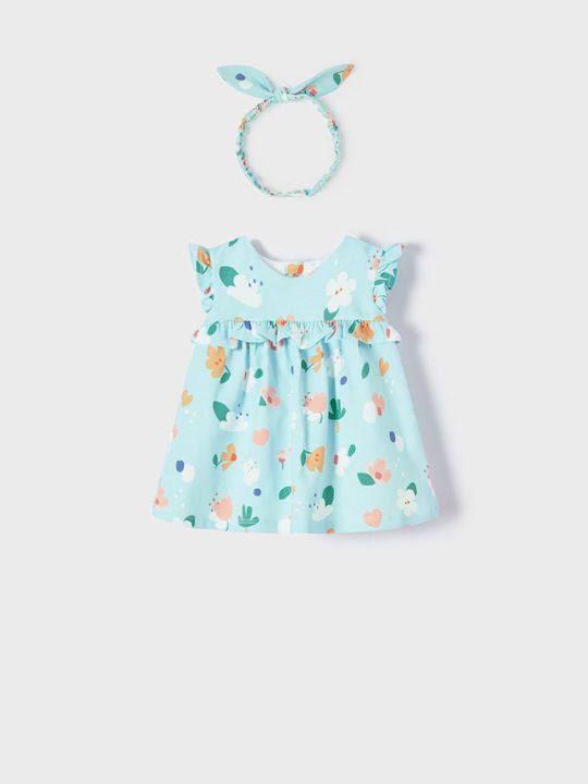 Mayoral Kids Dress Set with Accessories Short Sleeve Turquoise