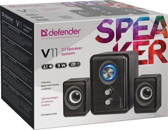 Defender V11 Computerlautsprecher 2.1 mit Leistung 11W in Schwarz Farbe