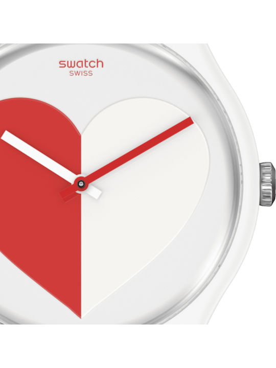 Swatch Half <3 Red Γυναικείο Ρολόι 41mm Μπαταρίας με Λευκό Καουτσούκ Λουράκι