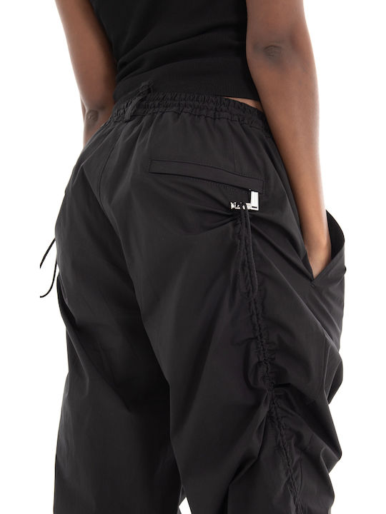 Damen Stoff Capri Hose mit Gummizug Schwarz
