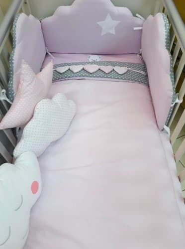 Baby Star Baby Crib Bedding Set Clouds 3pcs Pink