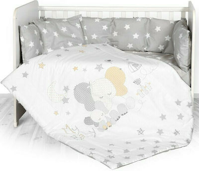 Lorelli Baby Crib Bedding Set Lilly Elephants Stars 4pcs Gray