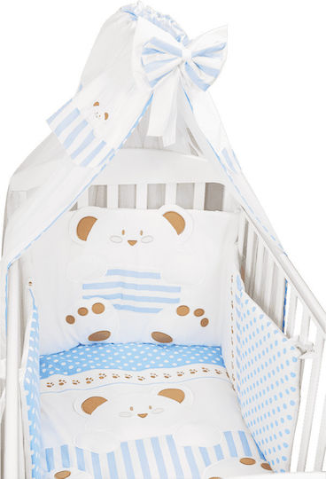 Bebe Stars Baby Crib Bedding Set Stripes Bear 4pcs Light Blue
