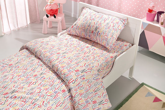 Saint Clair Σετ Σεντόνια Μονά Βαμβακερά Letters Pink 160x250cm 3τμχ