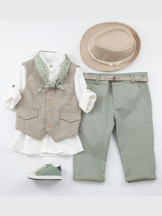Bambolino Baptism Suit with Vest for Boy Robin Green 6 Pieces