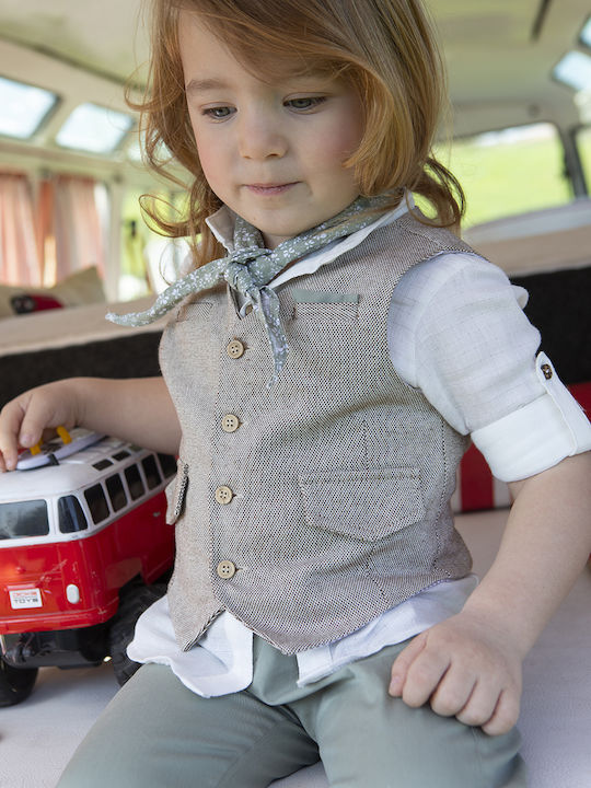 Bambolino Baptism Suit with Vest for Boy Robin Green 6 Pieces