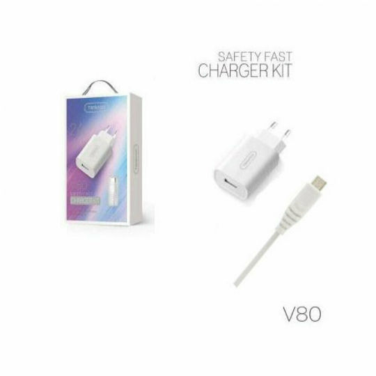 Tranyoo Φορτιστής με Θύρα USB-A και Καλώδιο micro USB Λευκός (V80-V)