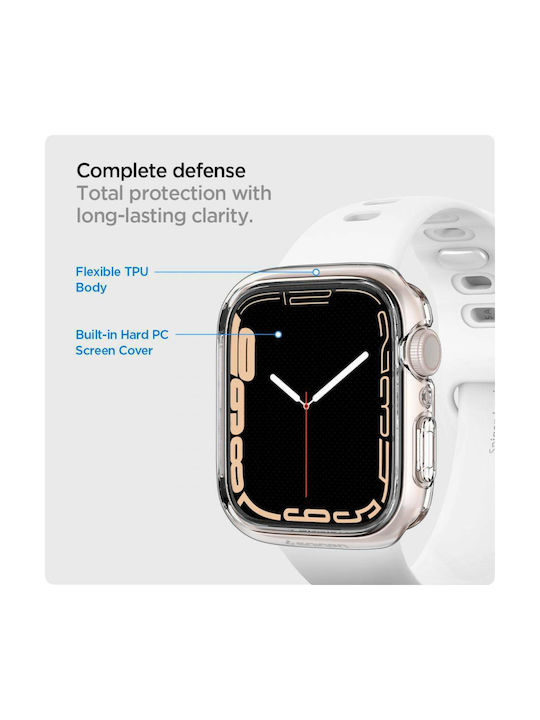 Spigen Ultra Hybrid Silicone Case with Glass in Transparent color for Apple Watch 45mm