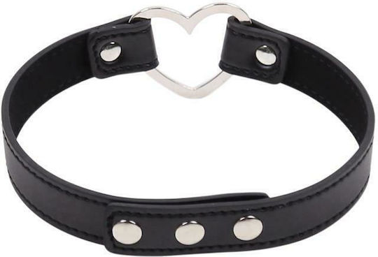 Fetish Addict Adjustable Collar with Heart Shaped Hoop Κολάρο 41.5cm σε Μαύρο Χρώμα