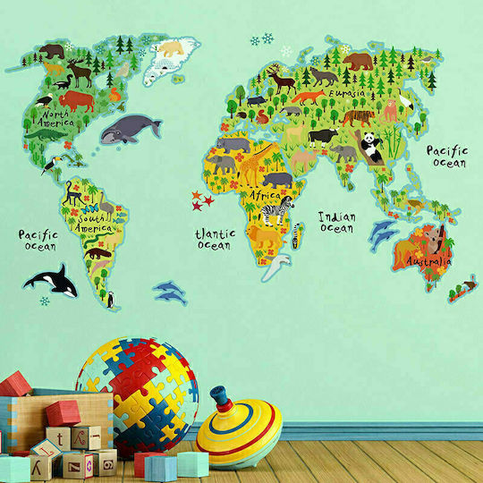 Ango Kids Vinyl Wall Sticker World Map XL 140x90cm 18pcs