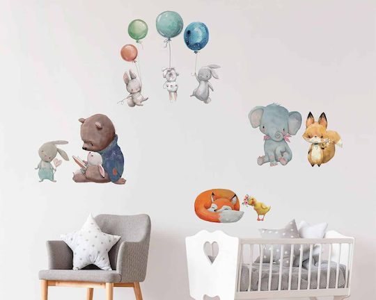 Ango Autocolant Decorativ Pentru Perete Copii Watercolour Animale XL 100cm 9 Bucăți