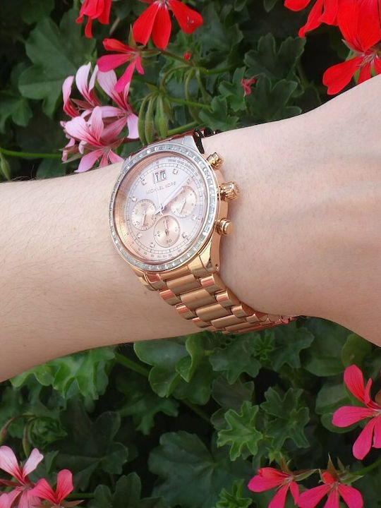 Michael Kors Brinkley Γυναικείο Ρολόι 40mm Χρονογράφος Μπαταρίας με Ροζ Χρυσό Μεταλλικό Μπρασελέ