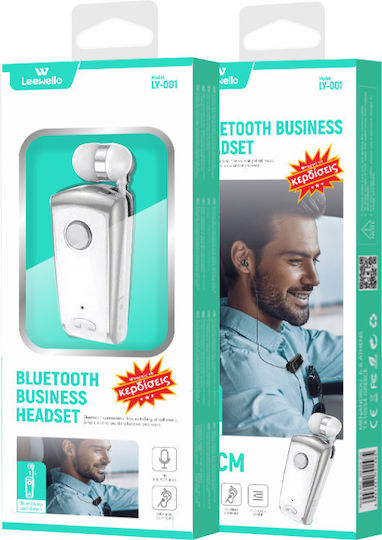 Leewello LY-001 In-ear Bluetooth Handsfree Ακουστικό Πέτου Λευκό