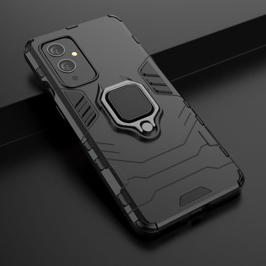 Hurtel Ring Armor Kickstand Umschlag Rückseite Kunststoff Schwarz (OnePlus 9)