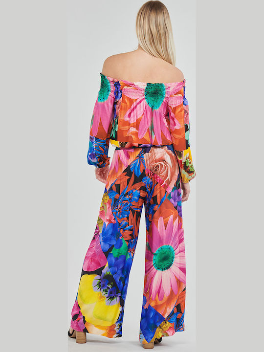 M. Christian Lacroix Γυναικείο Καλοκαιρινό Crop Top Off-Shoulder Μακρυμάνικο Floral Πολύχρωμο