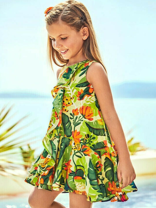 Children's Dress Sleeveless Floral Green