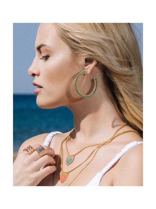 LifeLikes Erotas Earrings Hoops Gold Plated with Stones Gold Emerald