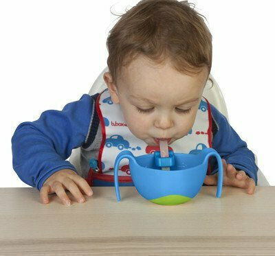 B.Box Παιδικό Ποτηράκι με Λαβές και Καλαμάκι "Bowl Straw" από Πλαστικό Κίτρινο για 6m+