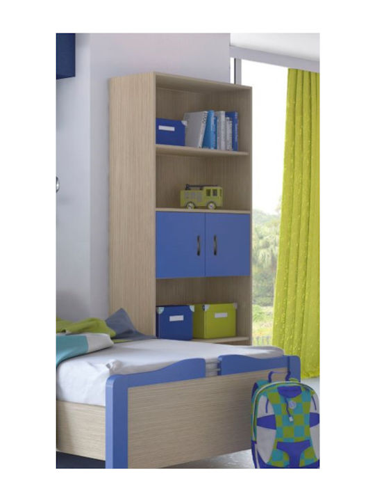 Kids Wooden Bookcase S2 Blue 73.2x35x180cm