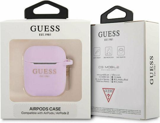 Guess Charm Hülle Silikon in Lila Farbe für Apple AirPods 1 / AirPods 2