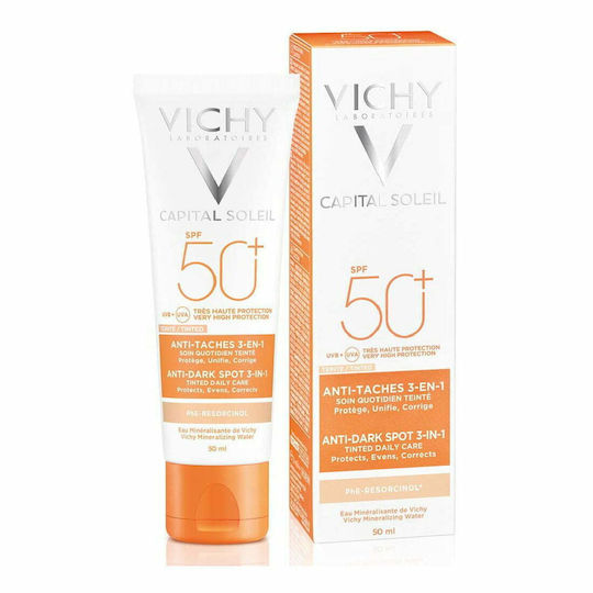 Vichy Capital Soleil Anti-Dark Spot 3-in-1 Αδιάβροχη Αντηλιακή Κρέμα Προσώπου SPF50 με Χρώμα 50ml