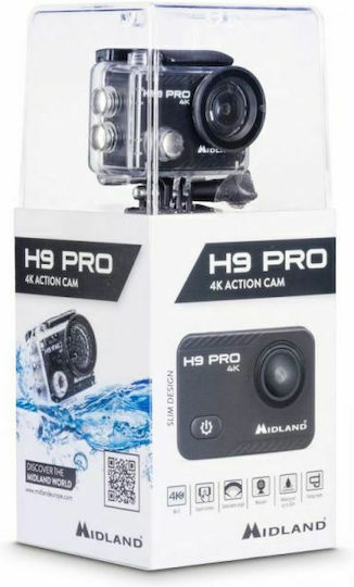 Midland H9 Pro Action Camera 4K Ultra HD Υποβρύχια (με Θήκη) με Οθόνη Αφής 2" και Wi-Fi Μαύρη