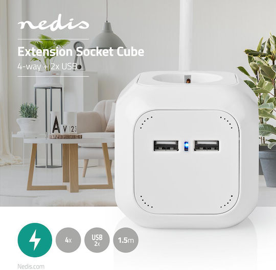Nedis PowerCube 4 Positions with 2 USB-A and Cable 1.5m