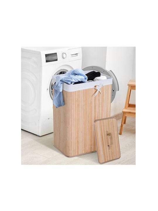HomCom Collapsible Bamboo Laundry Basket 72L with Cap 40x30x60cm Brown