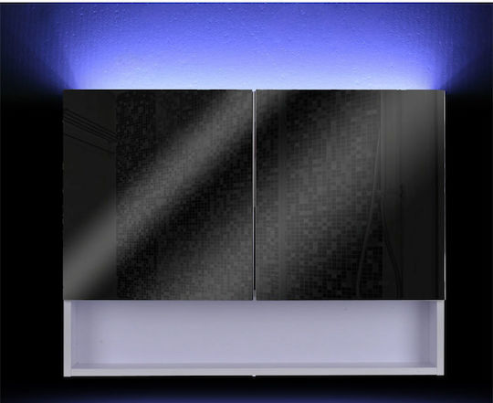 HomCom Правоъгълена Банско Огледало LED от MDF с Шкаф, Рафт & Осветление 80x60см Бял