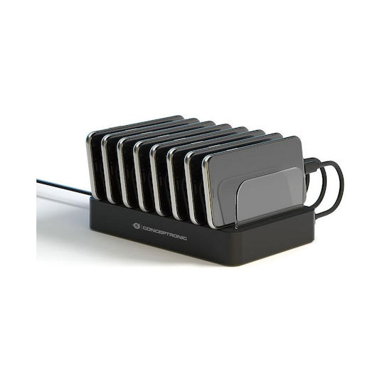 Conceptronic Βάση Φόρτισης με 6 Θύρες USB-A και 2 Θύρες USB-C 75W Power Delivery σε Μαύρο χρώμα (OZUL02B)