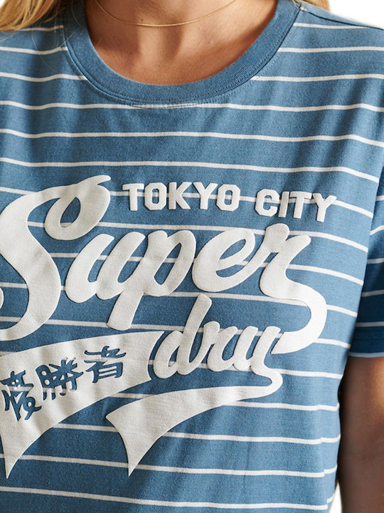 Superdry Γυναικείο T-shirt Ριγέ Pottery Blue Marl