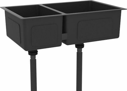 vidaXL Ένθετος Νεροχύτης Δεξιός Inox Μ71.5xΠ44cm Μαύρος