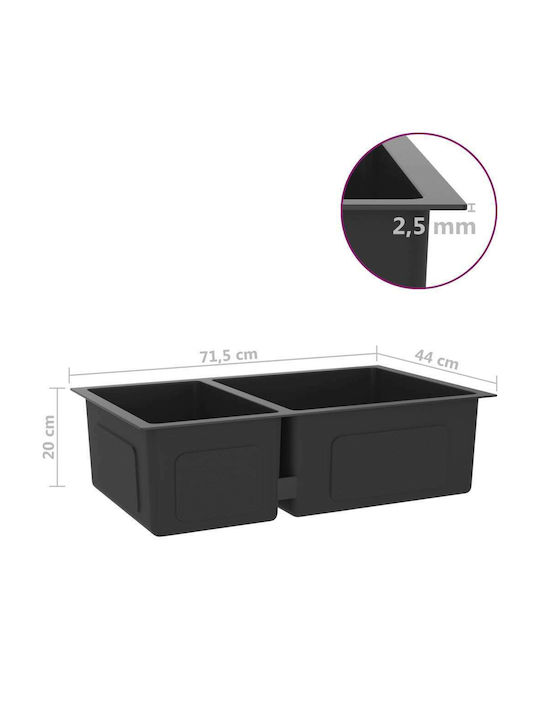 vidaXL Ένθετος Νεροχύτης Δεξιός Inox Μ71.5xΠ44cm Μαύρος