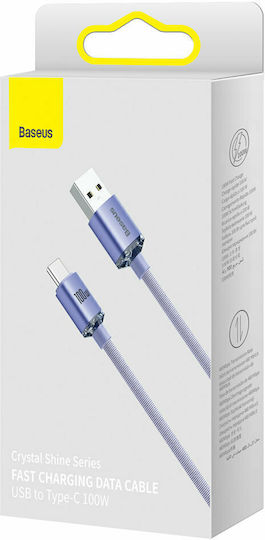 Baseus Crystal Shine Geflochtenes USB 2.0 Kabel USB-C männlich - USB-A 100W PD Lila 2m CAJY000505