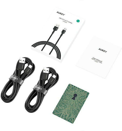 Aukey Braided USB 2.0 Cable USB-C Male - USB-A Black 2m CB-CMD29 2 Pieces