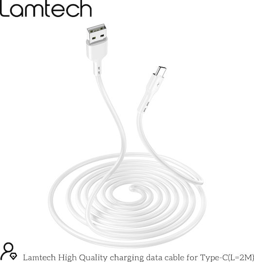 Lamtech USB 2.0 Cable USB-C male - USB-A 18W Λευκό 2m LAM446841