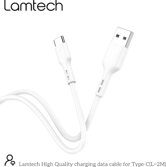 Lamtech USB 2.0 Cable USB-C male - USB-A 18W Λευκό 2m LAM446841