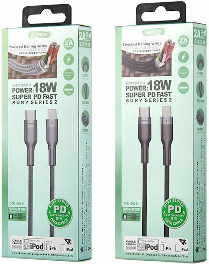 Remax Sury 2 Braided USB-C to Lightning Cable 18W Black 1m (RC-009)