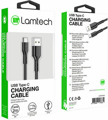 Lamtech USB 2.0 Cable USB-C male - USB-A 18W Black 2m (LAM446834)